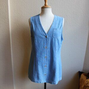 Vintage 90's Carol Anderson Blue Jean Denim Vest Mid Length Buttons M Bust 36"